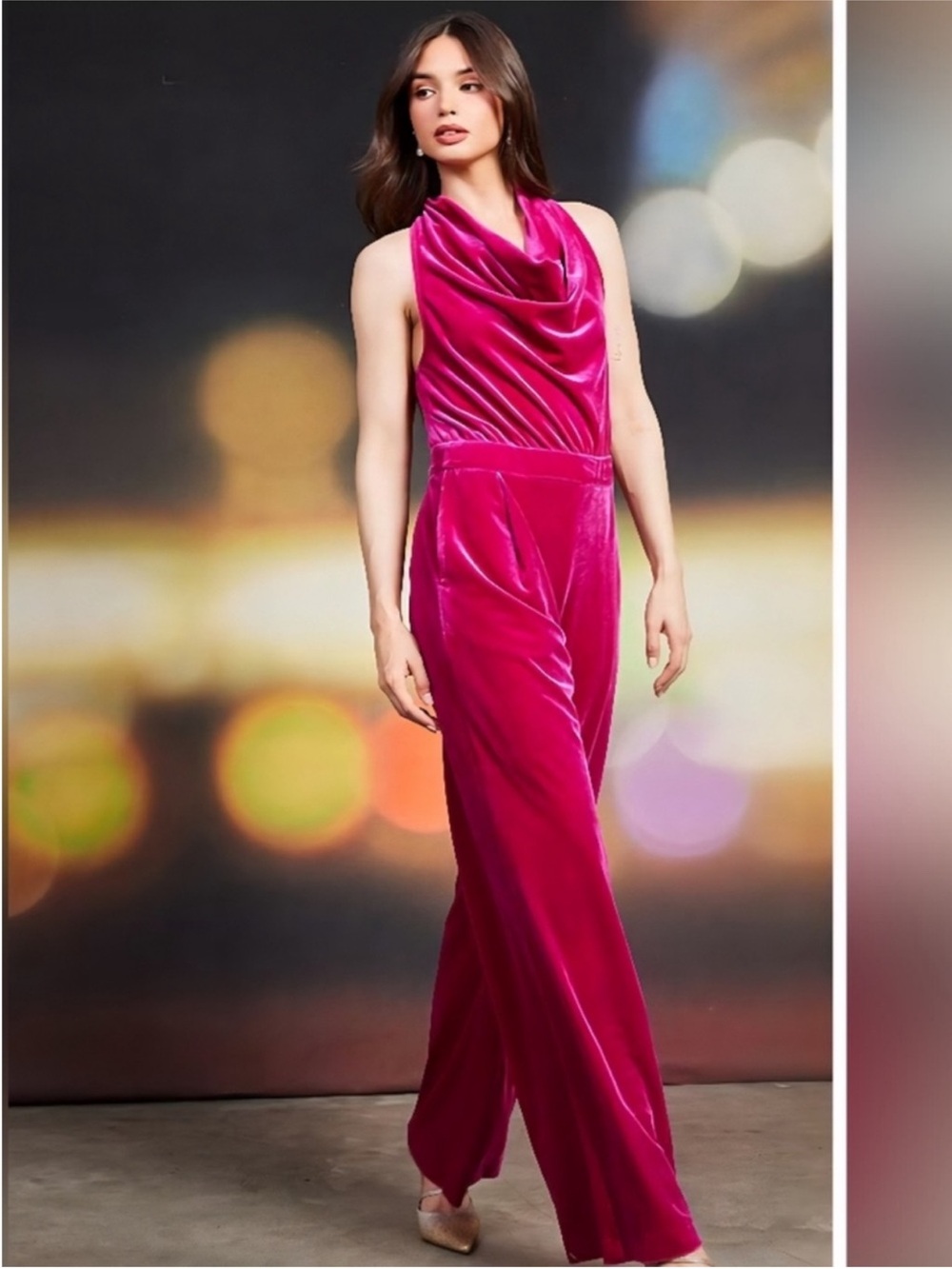 Skies Are Blue Magenta Velvet Jumpsuit Size XS fits to Medium